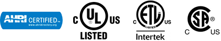 AHRI ULlisted, CSA, Intertek